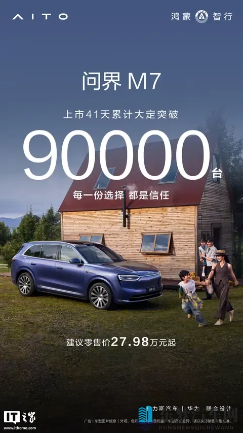 鸿蒙智行问界 M7 汽车上市 41 天累计大定 9 万台，2798 万元起-2