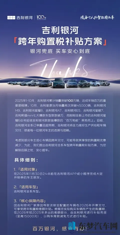 吉利银河推出购置税跨年补贴，最高15000元-3