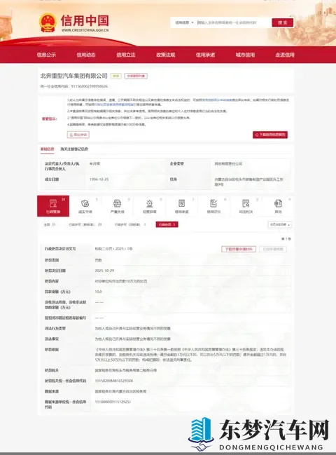 北奔重型汽车集团有限公司因虚开发票被罚十万元-1
