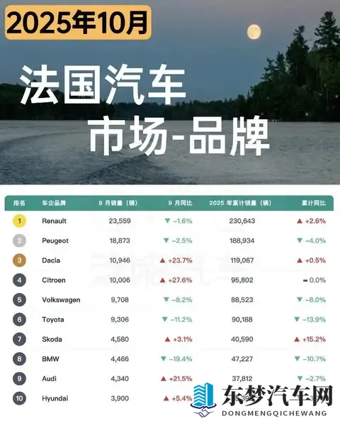 欧洲车市  法国2025年10月：汽车市场回暖 ，比亚迪和名爵销量暴涨-2
