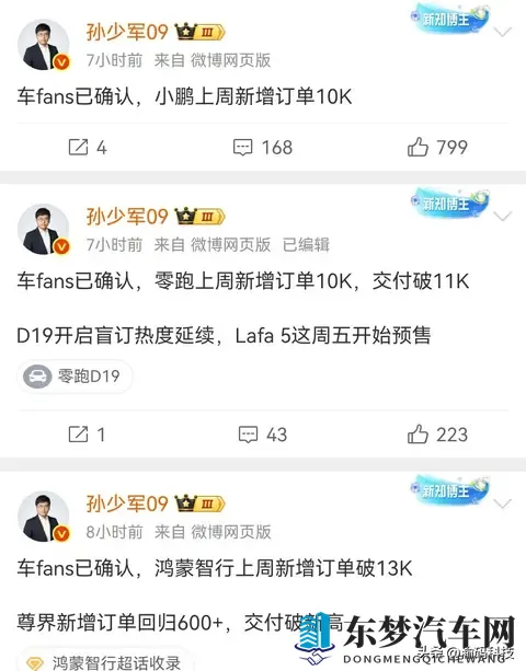 第44周新势力订单出炉：鸿蒙智行136万台，小鹏零跑集体破万-3