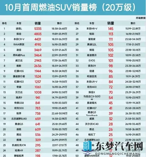 10月燃油SUV销量出炉：途观L一骑绝尘，谁在悄悄掉队？-2