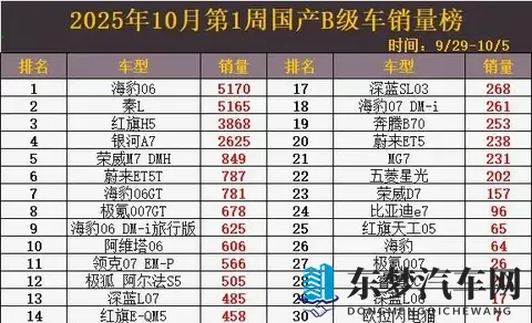 B级车大洗牌！海豹06夺冠，比亚迪老牌车型跌出前20-1