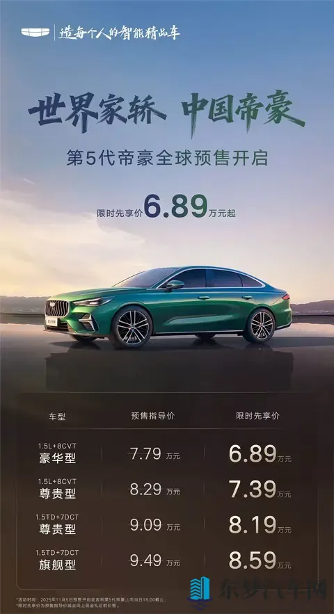 全新一代吉利帝豪开启预售 换装15T发动机 限时先享价689万起_-3