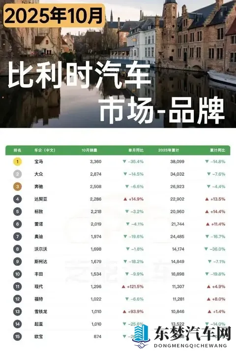 欧洲车市  比利时2025年10月：中国车企1620台-3