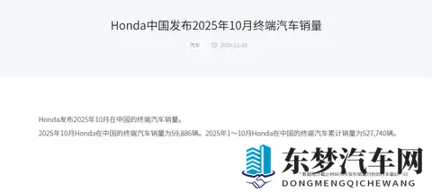 本田中国10月终端销量同比降206% 连续5年下滑-1