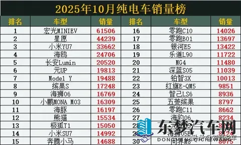 变天了！10月纯电车销量榜，星愿丢冠，Model Y第7，问界M8第30名
