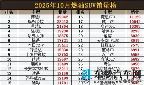 太难了! 10月燃油SUV销量，国产车前10占4，瑞虎8第11，汉兰达第24-1